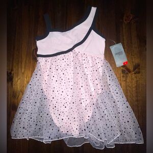 Girls Danskin Now Ballet Pink and Black Dance Leotard with Polkadot Tulle Size S